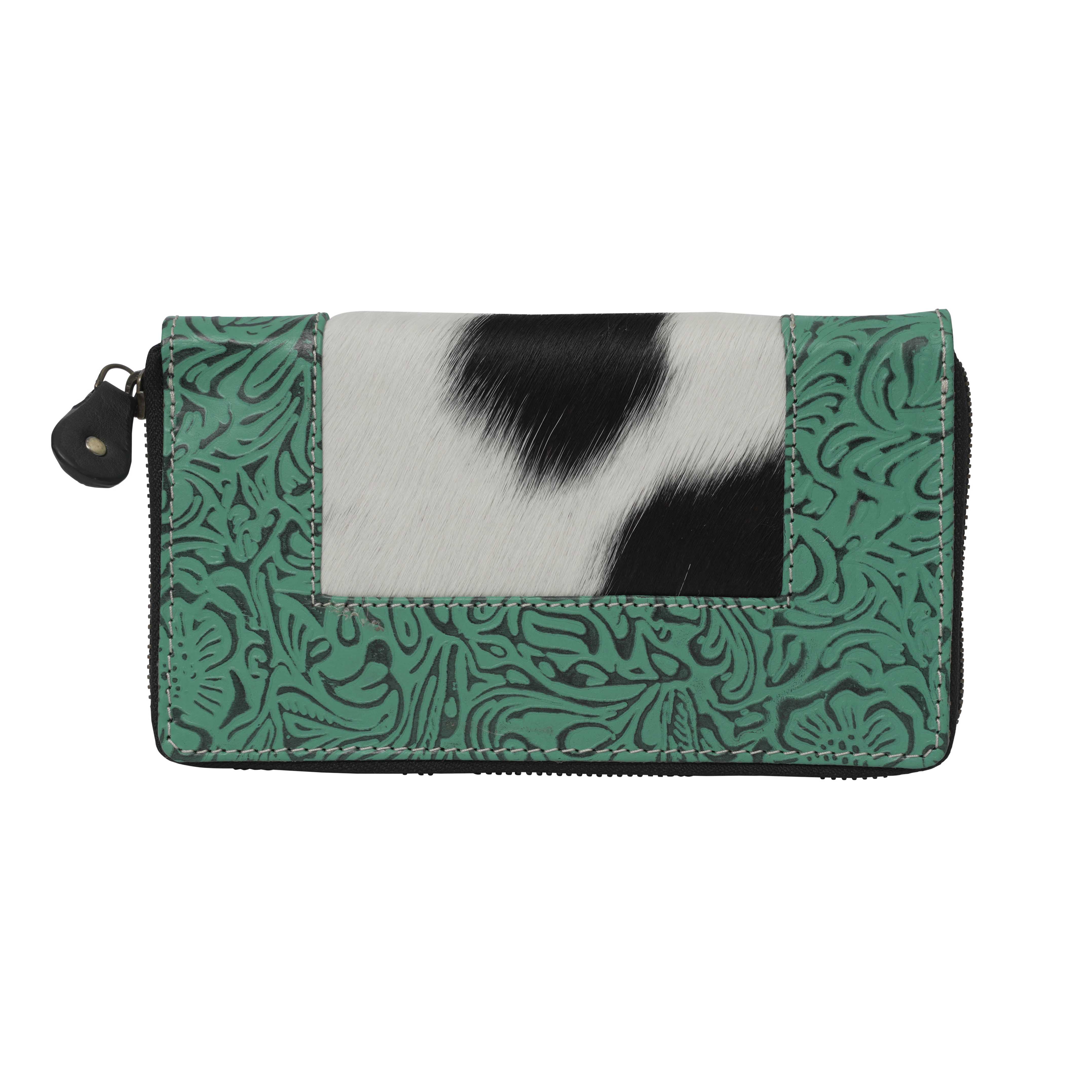 Tooled Cowhide & Zipper Wallet