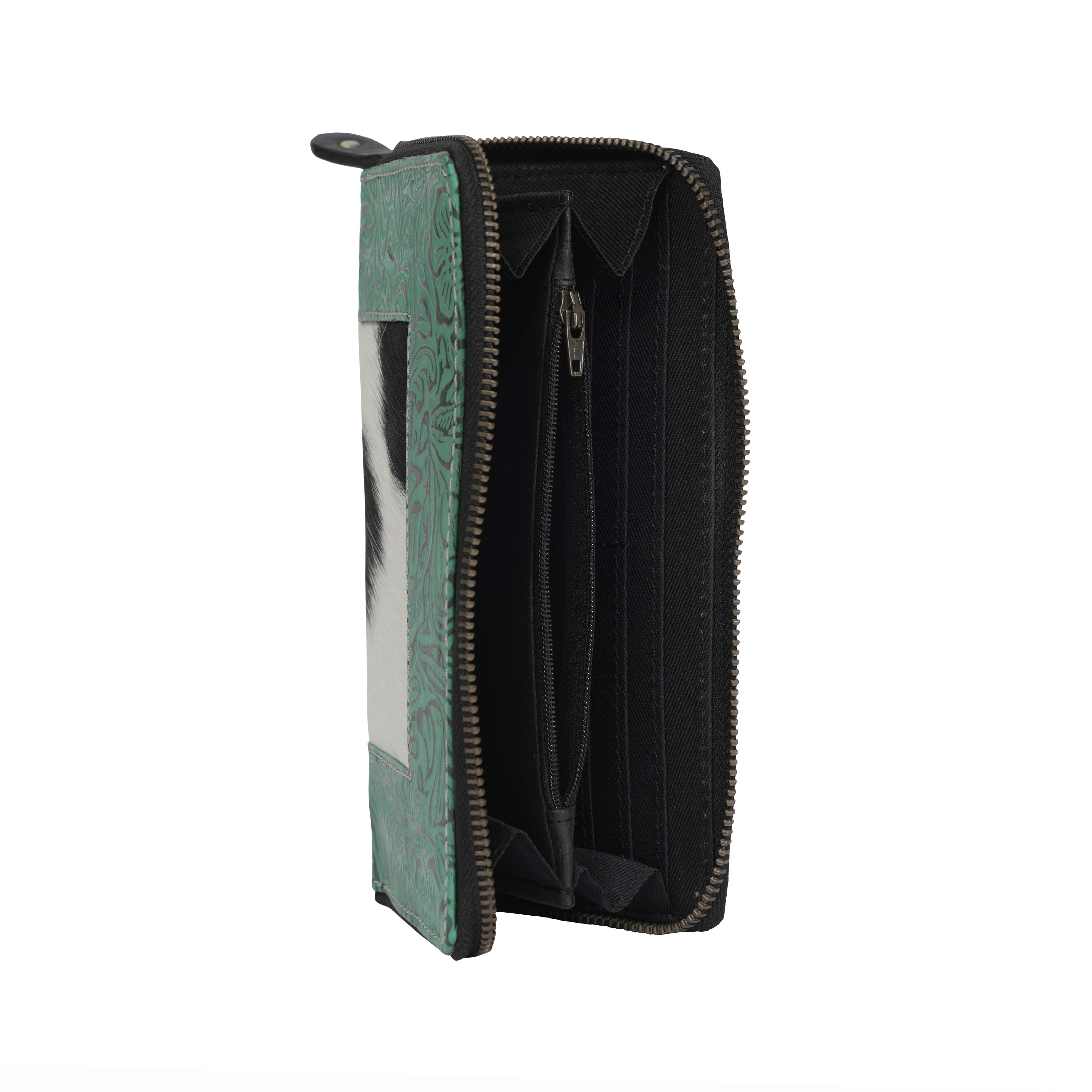 Tooled Cowhide & Zipper Wallet