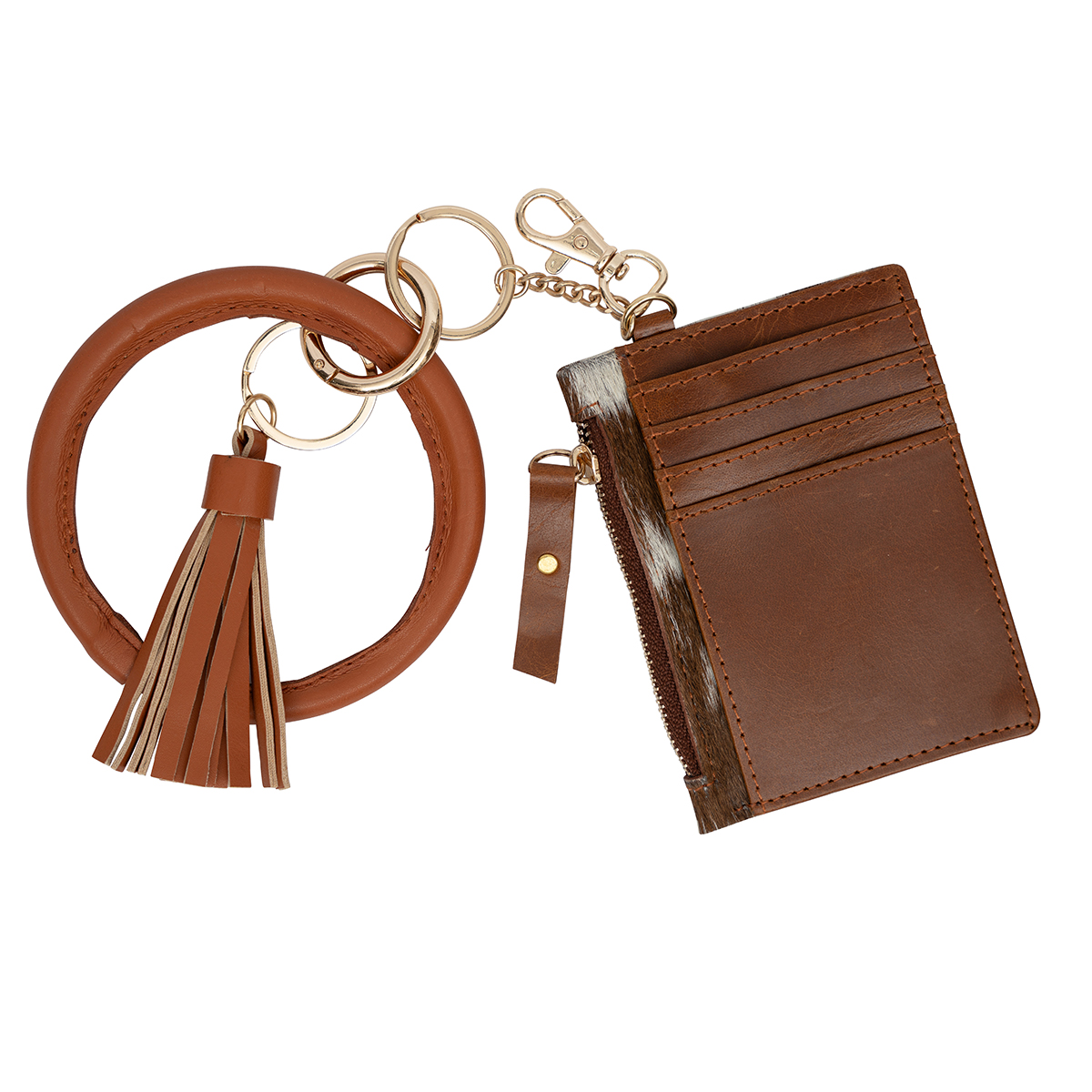 Cowhide Keychain Card Wallet with Wristlet